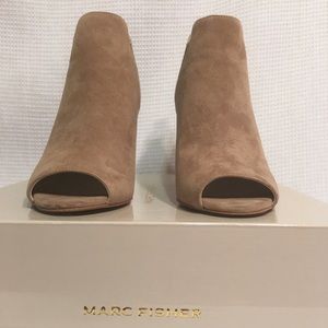 Marc Fisher Suede Peep-toe Booties Tan Size 7